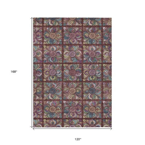Homeroots 3' Black Purple And Teal Blue Medallion Washable Area Rug - Stylish Indoor Outdoor Comfort And Durability 10' X 14' Polyester 589289