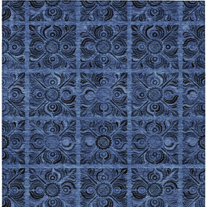 Homeroots 3' Denim Blue And Charcoal Medallion Washable Area Rug For Indoor And Outdoor Spaces, Durable Design 3' X 5' Polyester 589290
