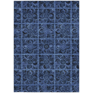 Homeroots 3' Denim Blue And Charcoal Medallion Washable Area Rug For Indoor And Outdoor Spaces, Durable Design 8' X 10' Polyester 589293