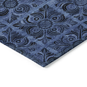 Homeroots 3' Denim Blue And Charcoal Medallion Washable Area Rug For Indoor And Outdoor Spaces, Durable Design 8' X 10' Polyester 589293