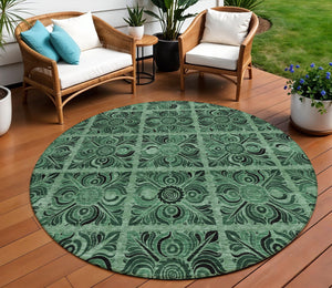 Homeroots 3' Denim Blue And Charcoal Medallion Washable Area Rug For Indoor And Outdoor Spaces, Durable Design 8' Round Polyester 589298