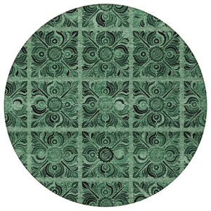 Homeroots 3' Denim Blue And Charcoal Medallion Washable Area Rug For Indoor And Outdoor Spaces, Durable Design 8' Round Polyester 589298