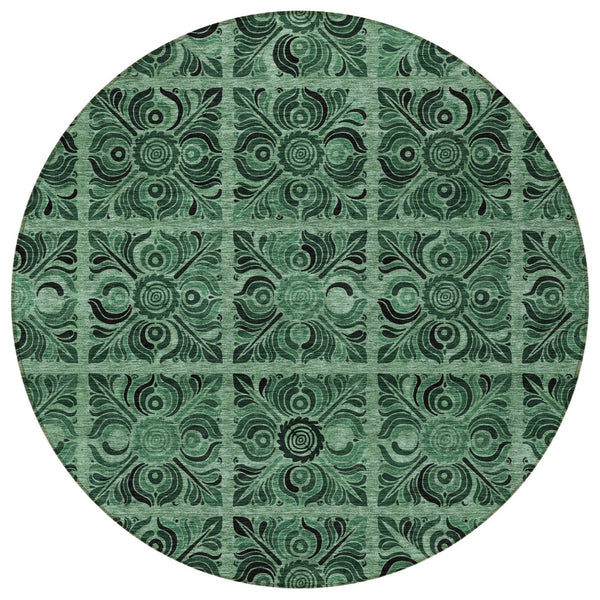 Homeroots 3' Denim Blue And Charcoal Medallion Washable Area Rug For Indoor And Outdoor Spaces, Durable Design 8' Round Polyester 589298