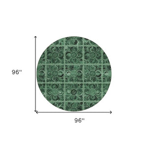 Homeroots 3' Denim Blue And Charcoal Medallion Washable Area Rug For Indoor And Outdoor Spaces, Durable Design 8' Round Polyester 589298