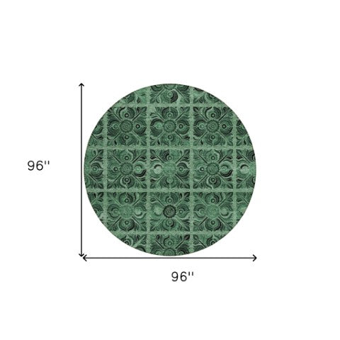 Homeroots 3' Denim Blue And Charcoal Medallion Washable Area Rug For Indoor And Outdoor Spaces, Durable Design 8' Round Polyester 589298