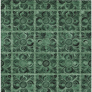 Homeroots 3' Denim Blue And Charcoal Medallion Washable Area Rug For Indoor And Outdoor Spaces, Durable Design 8' X 10' Polyester 589299