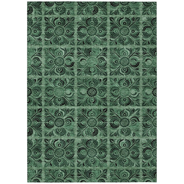 HomeRoots 5' Medallion Area Rug in Fern Green and Charcoal - Durable, Washable for Indoor & Outdoor Use 8' X 10' 589299