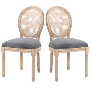 English Elm HOMCOM Vintage French-Style Upholstered Dining Chairs Set of 2 with Rattan Back, Linen-Touch Seats W2225P217142