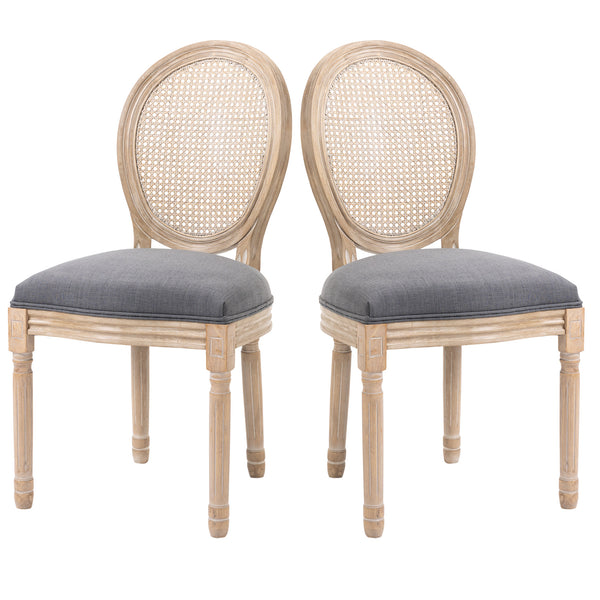 English Elm HOMCOM Vintage French-Style Upholstered Dining Chairs Set of 2 with Rattan Back, Linen-Touch Seats W2225P217142