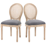 English Elm Homcom French-Style Upholstered Dining Chair Set, Armless Accent Side Chairs With Rattan Backrest and Linen-Touch Upholstery, Set Of 2, Gray