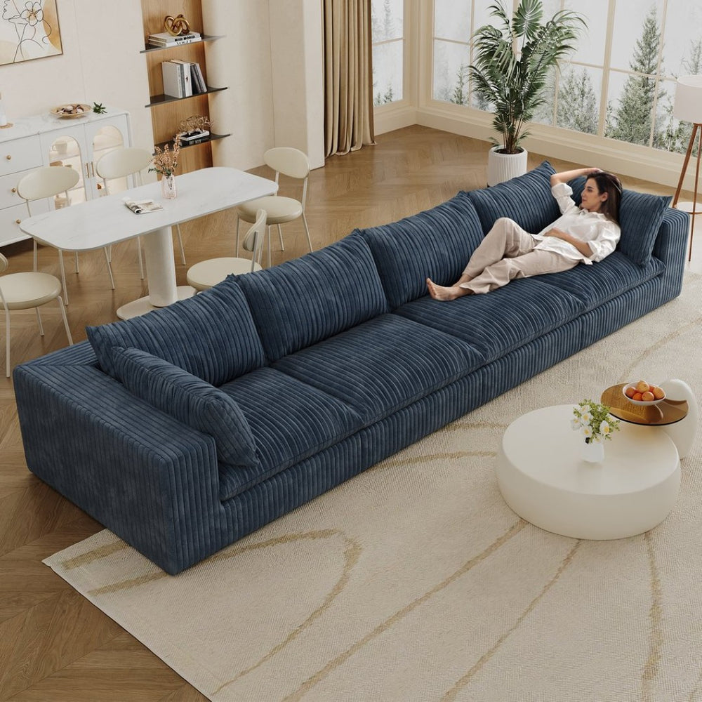 English Elm 157.6" Corduroy Modular Cloud Sofa Feather Fill Deep Lounge Seating for Living Room Blue W2824S00193