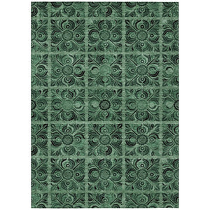 HomeRoots 5' Medallion Area Rug in Fern Green and Charcoal - Durable, Washable for Indoor & Outdoor Use 10' X 14' 589301