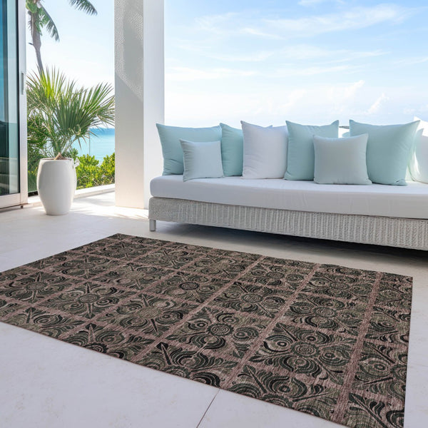 Homeroots 3' Denim Blue And Charcoal Medallion Washable Area Rug For Indoor And Outdoor Spaces, Durable Design 5' X 8' Polyester 589303