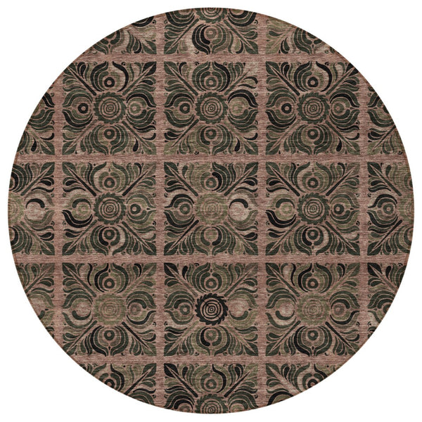 Homeroots 3' Denim Blue And Charcoal Medallion Washable Area Rug For Indoor And Outdoor Spaces, Durable Design 8' Round Polyester 589304