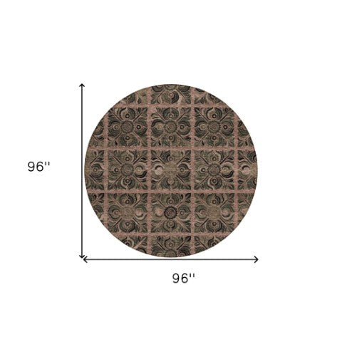 Homeroots 3' Denim Blue And Charcoal Medallion Washable Area Rug For Indoor And Outdoor Spaces, Durable Design 8' Round Polyester 589304