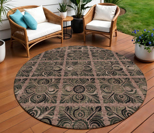 Homeroots 3' Denim Blue And Charcoal Medallion Washable Area Rug For Indoor And Outdoor Spaces, Durable Design 8' Round Polyester 589304