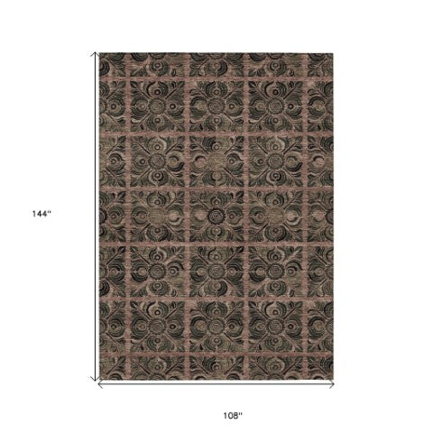 Homeroots 3' Denim Blue And Charcoal Medallion Washable Area Rug For Indoor And Outdoor Spaces, Durable Design 9' X 12' Polyester 589306