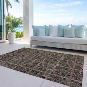 Homeroots 3' Denim Blue And Charcoal Medallion Washable Area Rug For Indoor And Outdoor Spaces, Durable Design 10' X 14' Polyester 589307