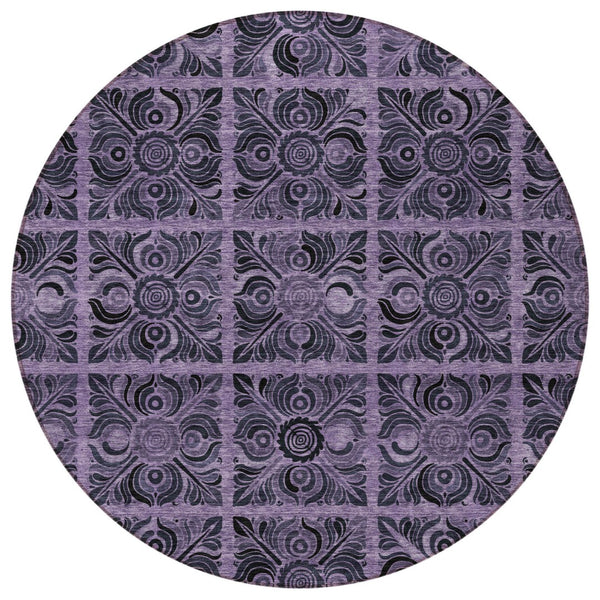 Homeroots 3' Denim Blue And Charcoal Medallion Washable Area Rug For Indoor And Outdoor Spaces, Durable Design 8' Round Polyester 589310