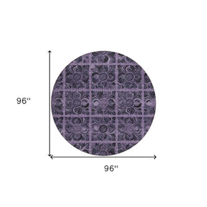 Homeroots 3' Denim Blue And Charcoal Medallion Washable Area Rug For Indoor And Outdoor Spaces, Durable Design 8' Round Polyester 589310