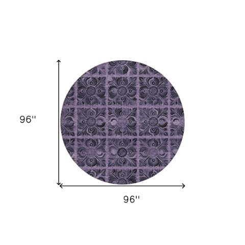 Homeroots 3' Denim Blue And Charcoal Medallion Washable Area Rug For Indoor And Outdoor Spaces, Durable Design 8' Round Polyester 589310