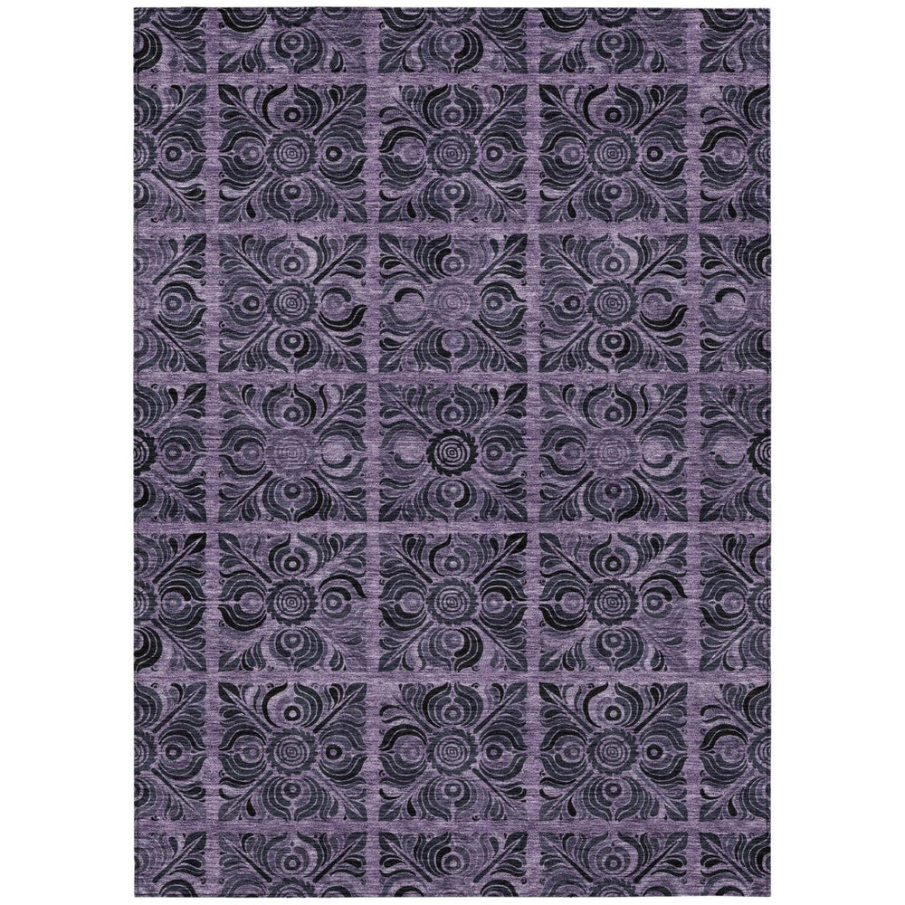 HomeRoots 9' Purple Plum and Charcoal Medallion Rug - Durable, Washable, Indoor Outdoor Style for Any Space 9' X 12' 589312