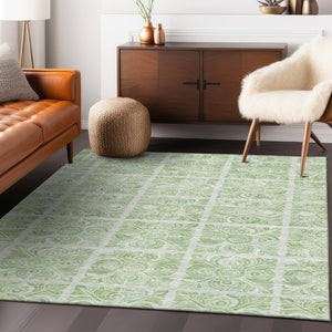 Homeroots 3' Artichoke Green Medallion Washable Rug - Perfect For Indoor & Outdoor Spaces, Durable & Stylish 3' X 5' Polyester 589314