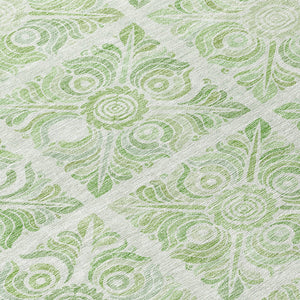 Homeroots 3' Artichoke Green Medallion Washable Rug - Perfect For Indoor & Outdoor Spaces, Durable & Stylish 8' Round Polyester 589316