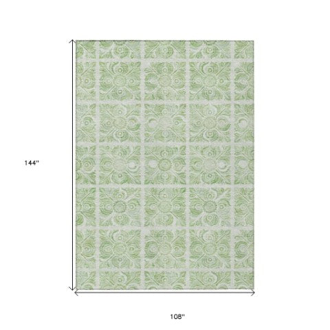 Homeroots 3' Artichoke Green Medallion Washable Rug - Perfect For Indoor & Outdoor Spaces, Durable & Stylish 9' X 12' Polyester 589318