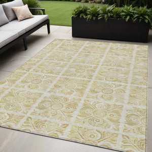 Homeroots 3' Artichoke Green Medallion Washable Rug - Perfect For Indoor & Outdoor Spaces, Durable & Stylish 5' X 8' Polyester 589321