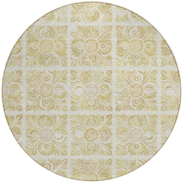 Homeroots 3' Artichoke Green Medallion Washable Rug - Perfect For Indoor & Outdoor Spaces, Durable & Stylish 8' Round Polyester 589322
