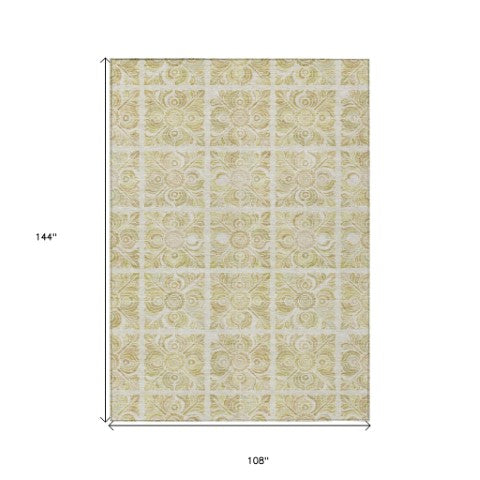 Homeroots 3' Artichoke Green Medallion Washable Rug - Perfect For Indoor & Outdoor Spaces, Durable & Stylish 9' X 12' Polyester 589324