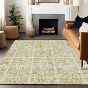 Homeroots 3' Artichoke Green Medallion Washable Rug - Perfect For Indoor & Outdoor Spaces, Durable & Stylish 10' X 14' Polyester 589325