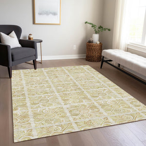 Homeroots 3' Artichoke Green Medallion Washable Rug - Perfect For Indoor & Outdoor Spaces, Durable & Stylish 10' X 14' Polyester 589325