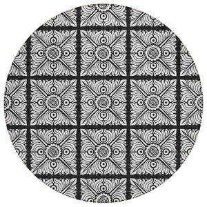 HomeRoots 5' Black Ivory Gray Medallion Area Rug - Washable Indoor Outdoor Design for High Traffic Areas 8' Round 589328