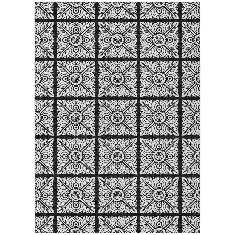 HomeRoots 9' Washable Black Ivory and Gray Medallion Indoor Outdoor Area Rug for Effortless Style and Care 9' X 12' 589330