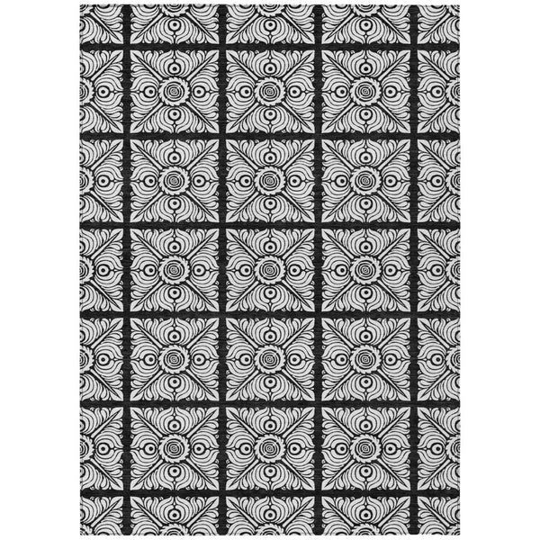 HomeRoots 9' Washable Black Ivory and Gray Medallion Indoor Outdoor Area Rug for Effortless Style and Care 9' X 12' 589330