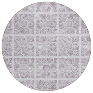 HomeRoots 5' Elegant Lavender and Silver Medallion Area Rug for Indoor or Outdoor Use, Machine Washable & Durable 8' Round 589340