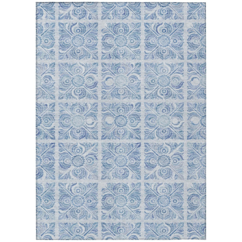 HomeRoots 5' Sky Blue and Denim Blue Medallion Area Rug - Durable, Washable for Indoor & Outdoor Use, Timeless Style 5' X 8' 589345