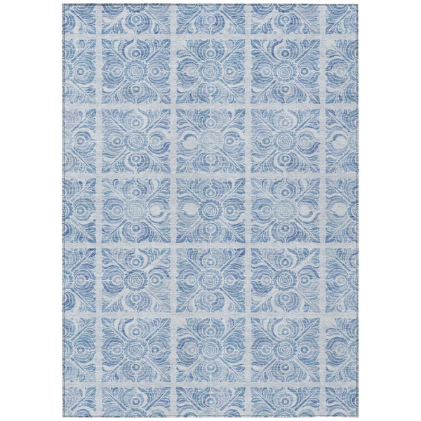 HomeRoots 5' Sky Blue and Denim Blue Medallion Area Rug - Durable, Washable for Indoor & Outdoor Use, Timeless Style 5' X 8' 589345