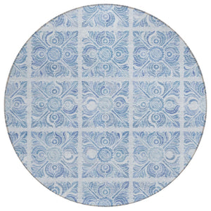 HomeRoots 5' Sky Blue and Denim Blue Medallion Area Rug - Durable, Washable for Indoor & Outdoor Use, Timeless Style 8' Round 589346