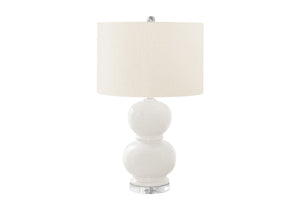 English Elm Lighting, Contemporary 25"H Ceramic Double Gourd Table Lamp on Acrylic Base with Ivory Drum Shade and 3-Way Switch Cream 16 L x 16 W x 18 H B2710P221303