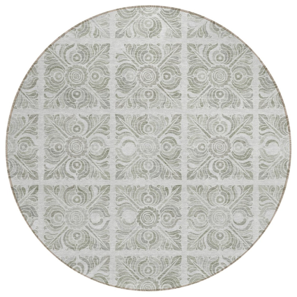 HomeRoots 5' Timeless Taupe Beige Medallion Washable Area Rug for Indoor and Outdoor Durability and Style 8' Round 589358