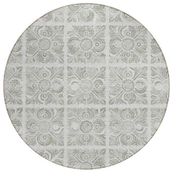HomeRoots 5' Timeless Taupe Beige Medallion Washable Area Rug for Indoor and Outdoor Durability and Style 8' Round 589358