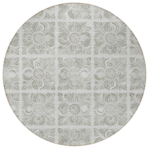 Homeroots 3' Artichoke Green Medallion Washable Rug - Perfect For Indoor & Outdoor Spaces, Durable & Stylish 8' Round Polyester 589358