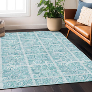 Homeroots 3' Artichoke Green Medallion Washable Rug - Perfect For Indoor & Outdoor Spaces, Durable & Stylish 3' X 5' Polyester 589362