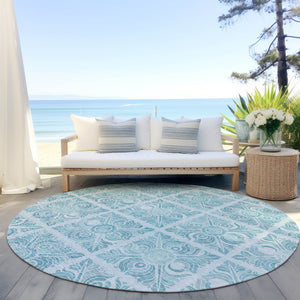 Homeroots 3' Artichoke Green Medallion Washable Rug - Perfect For Indoor & Outdoor Spaces, Durable & Stylish 8' Round Polyester 589364