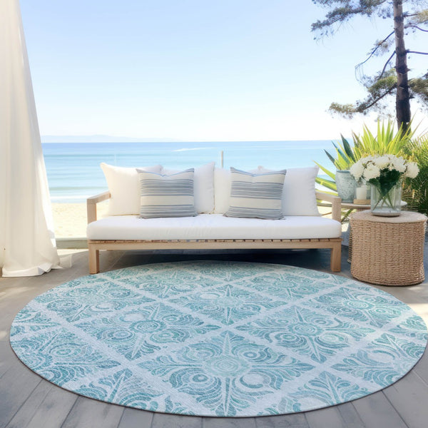 Homeroots 3' Artichoke Green Medallion Washable Rug - Perfect For Indoor & Outdoor Spaces, Durable & Stylish 8' Round Polyester 589364
