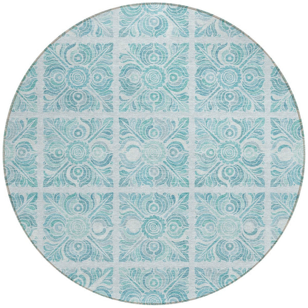 Homeroots 3' Artichoke Green Medallion Washable Rug - Perfect For Indoor & Outdoor Spaces, Durable & Stylish 8' Round Polyester 589364