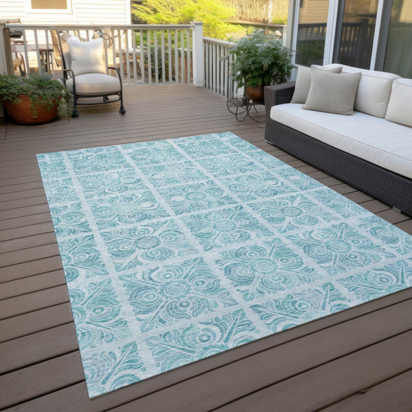 Homeroots 3' Artichoke Green Medallion Washable Rug - Perfect For Indoor & Outdoor Spaces, Durable & Stylish 9' X 12' Polyester 589366